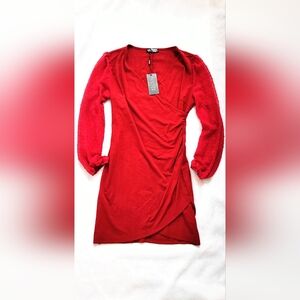 NWT! Glam Red Fall Bodycon Lush Barbiecore Women's Mini Party Dress Medium